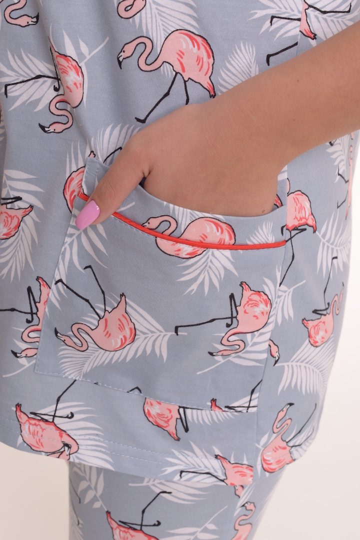Фото товара 21344, серая пижама с фламинго