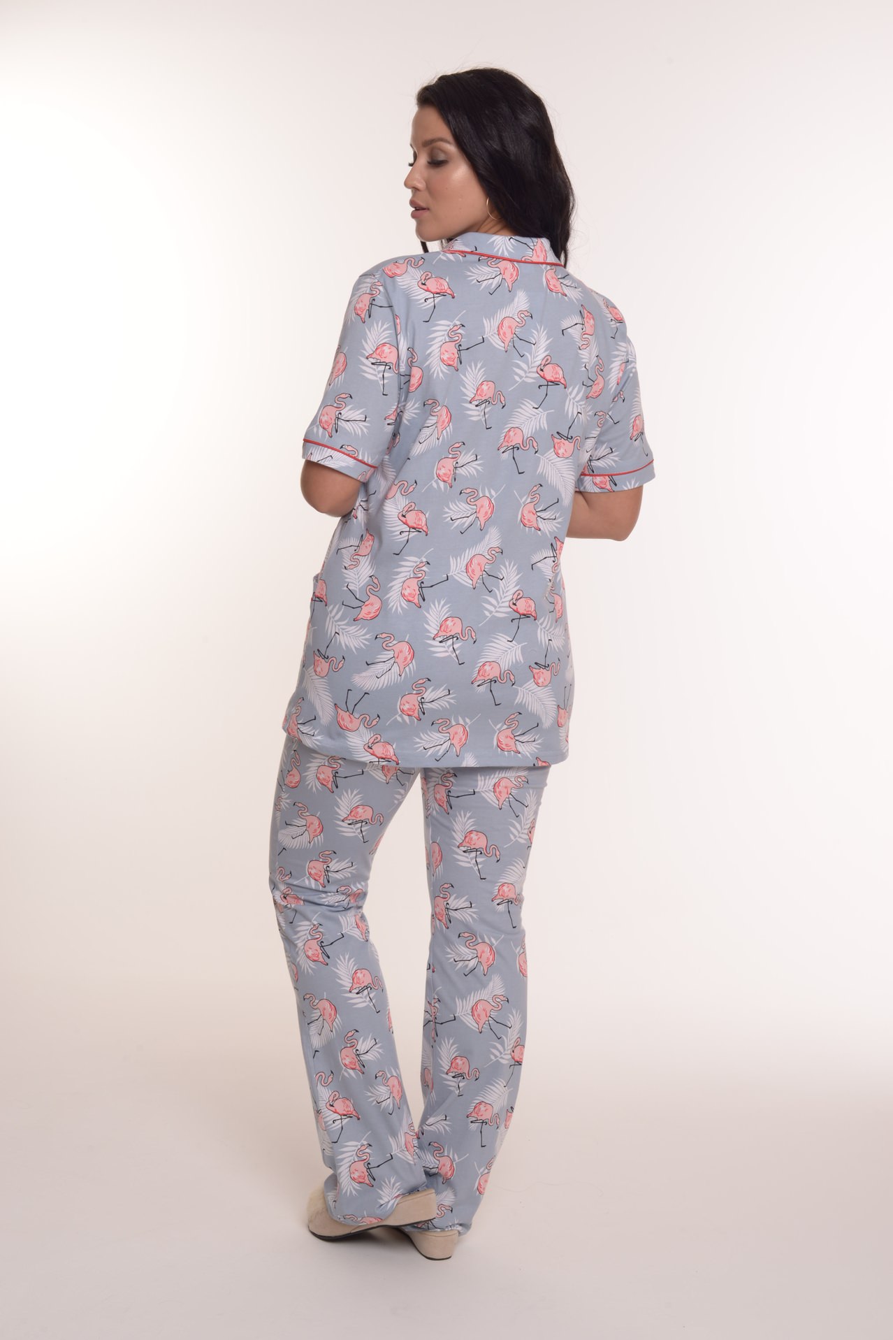 Фото товара 21345, серая пижама с фламинго